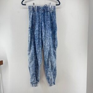 Spacegirlz Youth Acid Wash Denim Jogger Pants M Cotton Drawstring Elastic‎ Waist